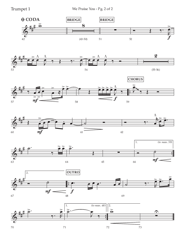 We Praise You (Choral Anthem SATB) Trumpet 1 (Lifeway Choral / Arr. Daniel Semsen)