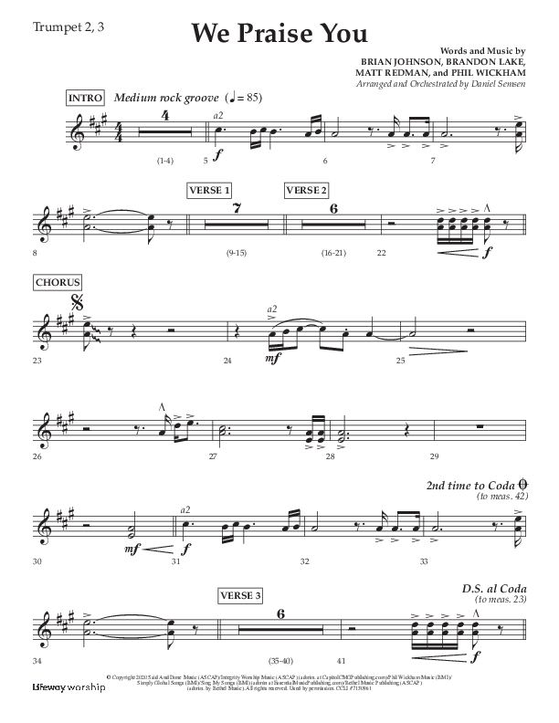 We Praise You (Choral Anthem SATB) Trumpet 2/3 (Lifeway Choral / Arr. Daniel Semsen)