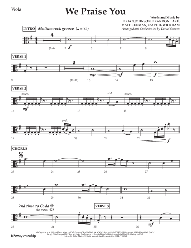 We Praise You (Choral Anthem SATB) Viola (Lifeway Choral / Arr. Daniel Semsen)