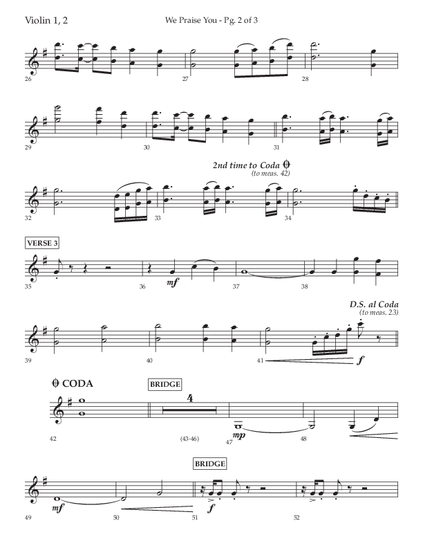 We Praise You (Choral Anthem SATB) Violin 1/2 (Lifeway Choral / Arr. Daniel Semsen)