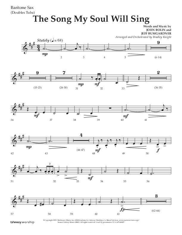The Song My Soul Will Sing (Choral Anthem SATB) Bari Sax (Lifeway Choral / Arr. Bradley Knight)