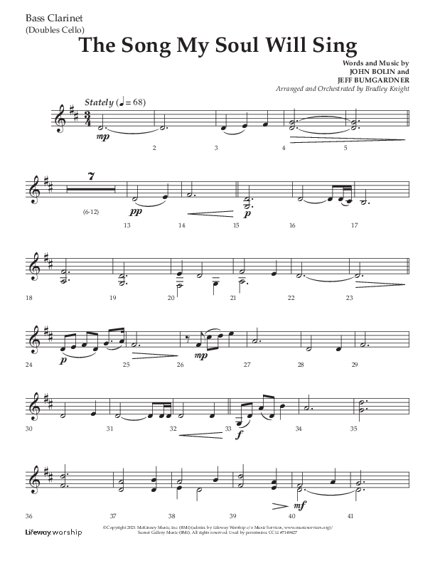 The Song My Soul Will Sing (Choral Anthem SATB) Bass Clarinet (Lifeway Choral / Arr. Bradley Knight)