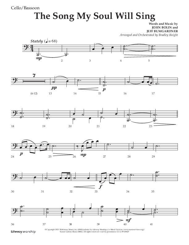 The Song My Soul Will Sing (Choral Anthem SATB) Cello (Lifeway Choral / Arr. Bradley Knight)