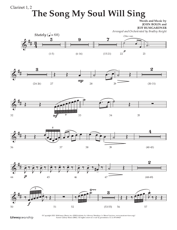 The Song My Soul Will Sing (Choral Anthem SATB) Clarinet 1/2 (Lifeway Choral / Arr. Bradley Knight)