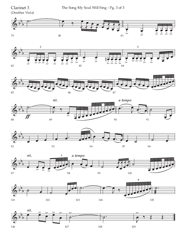 The Song My Soul Will Sing (Choral Anthem SATB) Clarinet 3 (Lifeway Choral / Arr. Bradley Knight)
