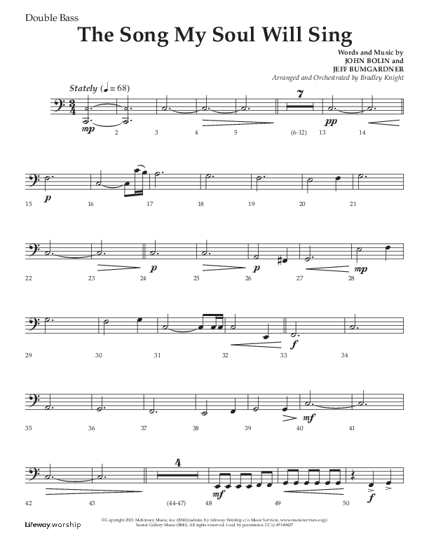 The Song My Soul Will Sing (Choral Anthem SATB) Double Bass (Lifeway Choral / Arr. Bradley Knight)