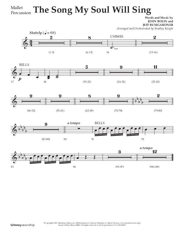 The Song My Soul Will Sing (Choral Anthem SATB) Mallets (Lifeway Choral / Arr. Bradley Knight)