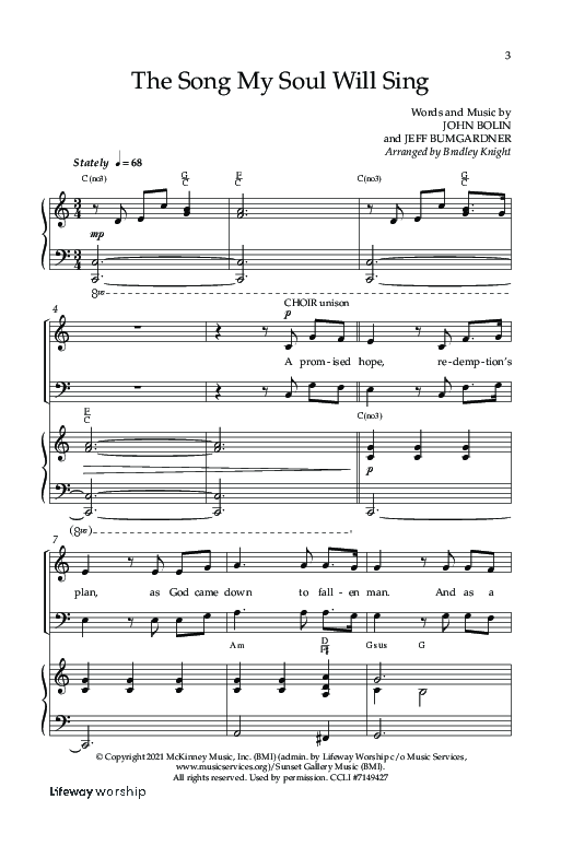 The Song My Soul Will Sing (Choral Anthem SATB) Anthem (SATB/Piano) (Lifeway Choral / Arr. Bradley Knight)