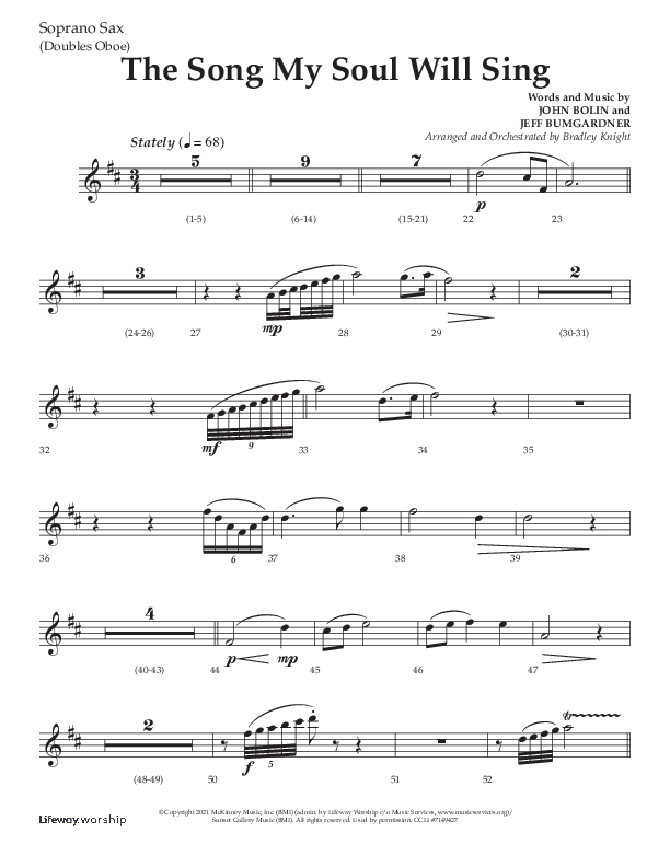 The Song My Soul Will Sing (Choral Anthem SATB) Soprano Sax (Lifeway Choral / Arr. Bradley Knight)