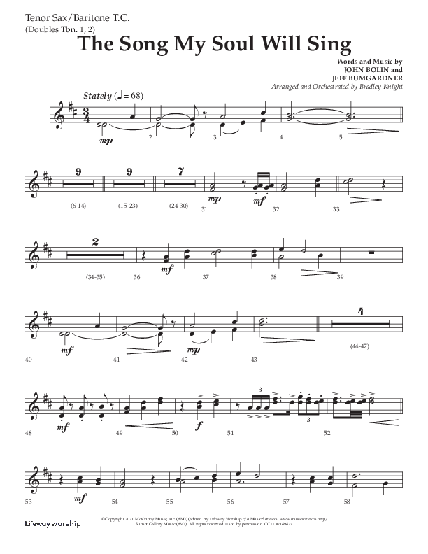 The Song My Soul Will Sing (Choral Anthem SATB) Tenor Sax/Baritone T.C. (Lifeway Choral / Arr. Bradley Knight)