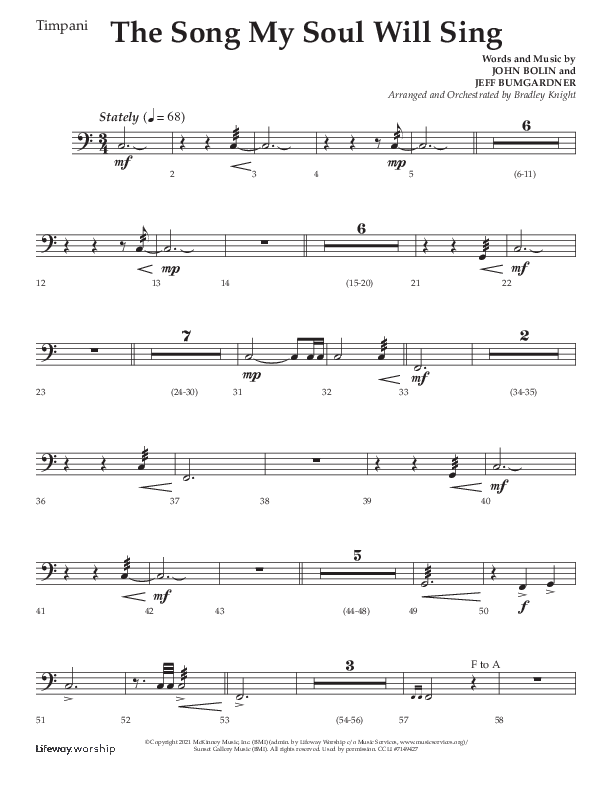 The Song My Soul Will Sing (Choral Anthem SATB) Timpani (Lifeway Choral / Arr. Bradley Knight)