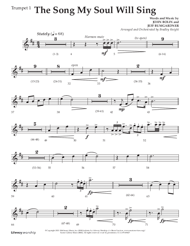 The Song My Soul Will Sing (Choral Anthem SATB) Trumpet 1 (Lifeway Choral / Arr. Bradley Knight)