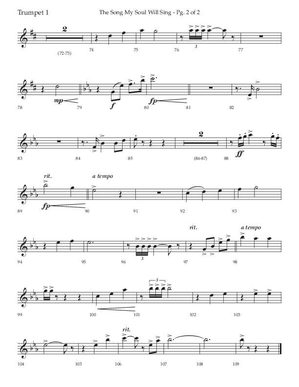 The Song My Soul Will Sing (Choral Anthem SATB) Trumpet 1 (Lifeway Choral / Arr. Bradley Knight)