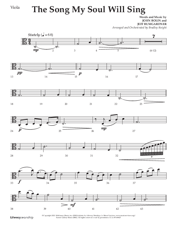 The Song My Soul Will Sing (Choral Anthem SATB) Viola (Lifeway Choral / Arr. Bradley Knight)