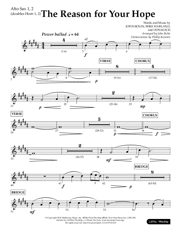 The Reason For Your Hope (Choral Anthem SATB) Alto Sax 1/2 (Lifeway Choral / Arr. John Bolin / Orch. Phillip Keveren)