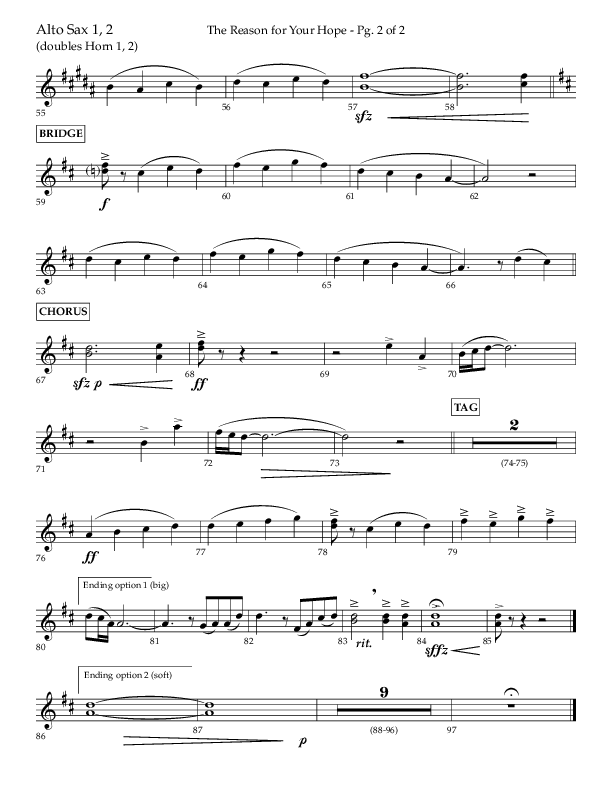 The Reason For Your Hope (Choral Anthem SATB) Alto Sax 1/2 (Lifeway Choral / Arr. John Bolin / Orch. Phillip Keveren)