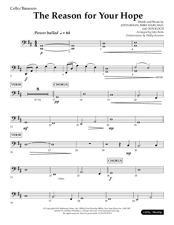 The Reason For Your Hope (Choral Anthem SATB) Cello (Lifeway Choral / Arr. John Bolin / Orch. Phillip Keveren)
