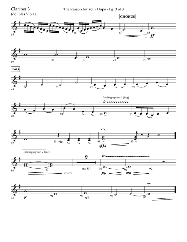 The Reason For Your Hope (Choral Anthem SATB) Clarinet 3 (Lifeway Choral / Arr. John Bolin / Orch. Phillip Keveren)