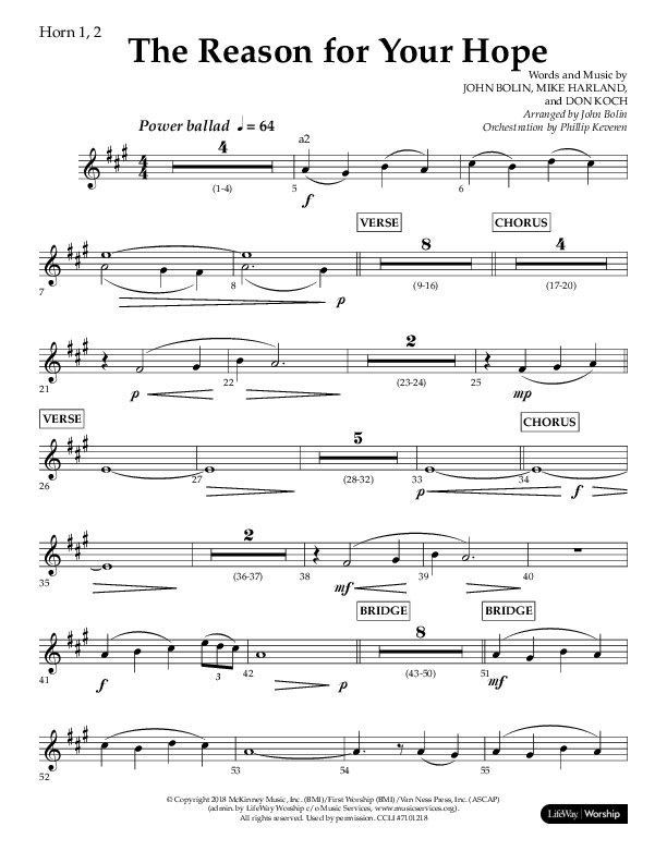 The Reason For Your Hope (Choral Anthem SATB) French Horn 1/2 (Lifeway Choral / Arr. John Bolin / Orch. Phillip Keveren)