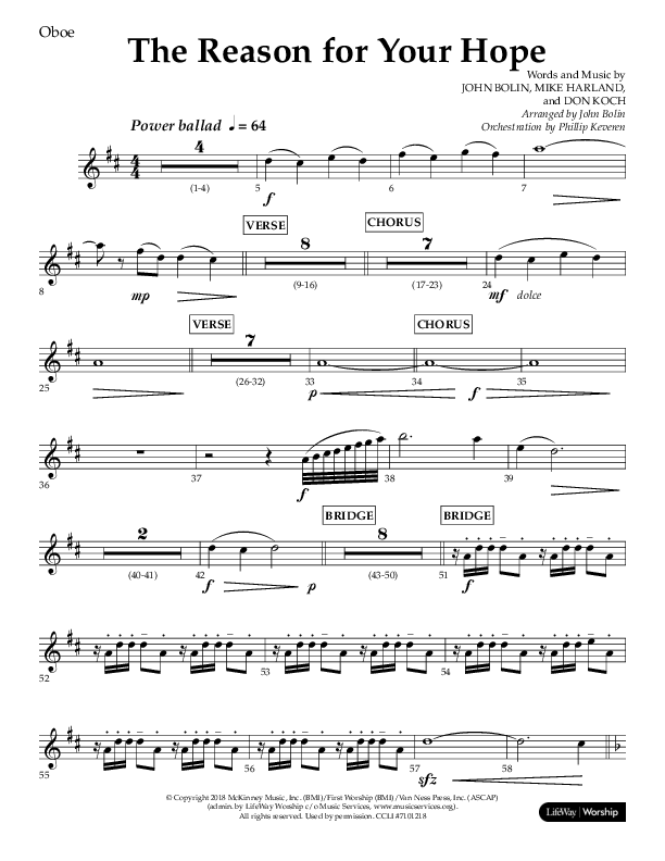 The Reason For Your Hope (Choral Anthem SATB) Oboe (Lifeway Choral / Arr. John Bolin / Orch. Phillip Keveren)