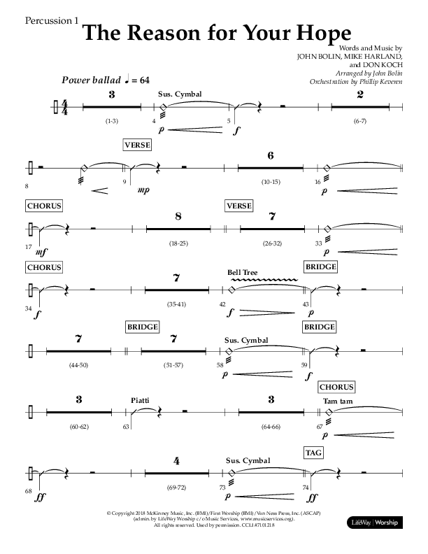 The Reason For Your Hope (Choral Anthem SATB) Percussion 1/2 (Lifeway Choral / Arr. John Bolin / Orch. Phillip Keveren)