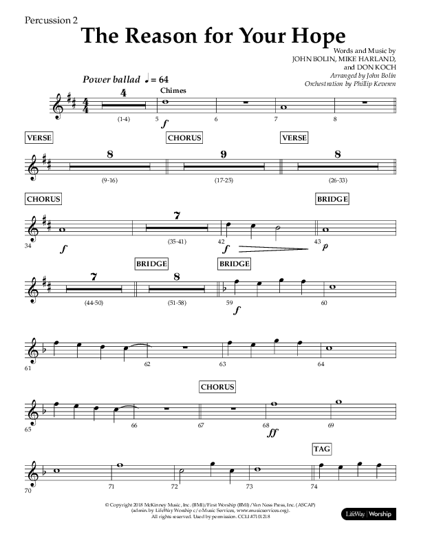 The Reason For Your Hope (Choral Anthem SATB) Percussion 1/2 (Lifeway Choral / Arr. John Bolin / Orch. Phillip Keveren)