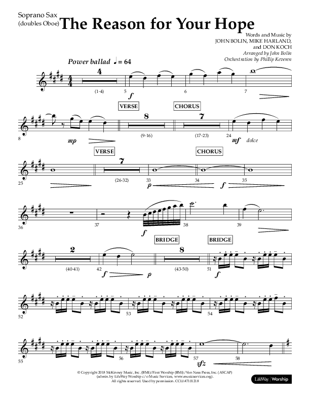 The Reason For Your Hope (Choral Anthem SATB) Soprano Sax (Lifeway Choral / Arr. John Bolin / Orch. Phillip Keveren)