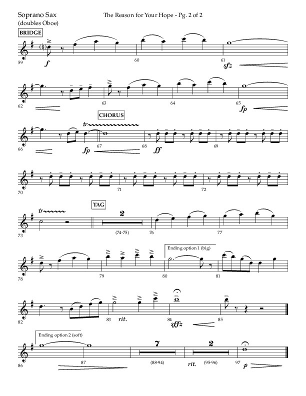 The Reason For Your Hope (Choral Anthem SATB) Soprano Sax (Lifeway Choral / Arr. John Bolin / Orch. Phillip Keveren)