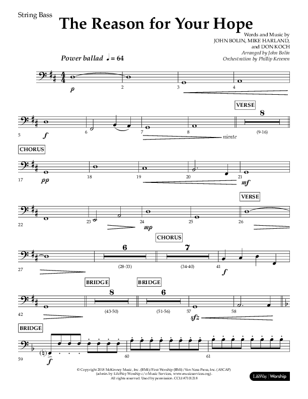 The Reason For Your Hope (Choral Anthem SATB) String Bass (Lifeway Choral / Arr. John Bolin / Orch. Phillip Keveren)