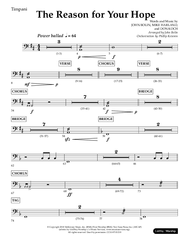 The Reason For Your Hope (Choral Anthem SATB) Timpani (Lifeway Choral / Arr. John Bolin / Orch. Phillip Keveren)