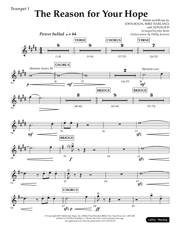The Reason For Your Hope (Choral Anthem SATB) Trumpet 1 (Lifeway Choral / Arr. John Bolin / Orch. Phillip Keveren)