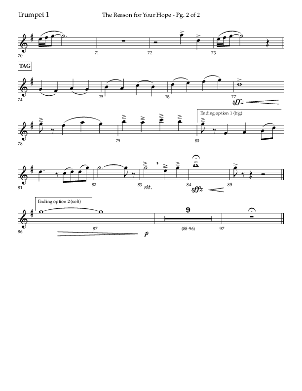 The Reason For Your Hope (Choral Anthem SATB) Trumpet 1 (Lifeway Choral / Arr. John Bolin / Orch. Phillip Keveren)