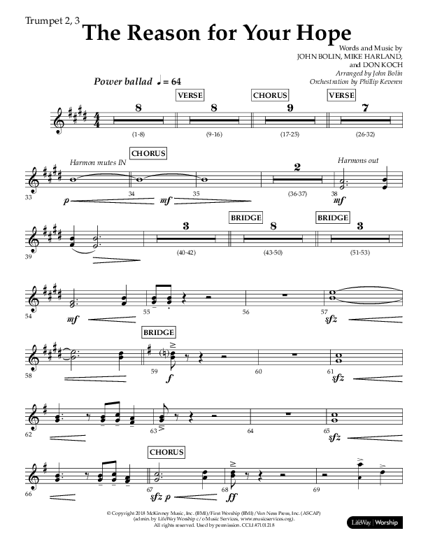 The Reason For Your Hope (Choral Anthem SATB) Trumpet 2/3 (Lifeway Choral / Arr. John Bolin / Orch. Phillip Keveren)