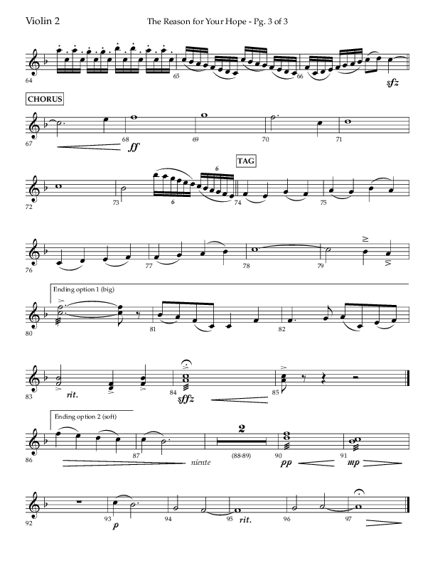 The Reason For Your Hope (Choral Anthem SATB) Violin 2 (Lifeway Choral / Arr. John Bolin / Orch. Phillip Keveren)