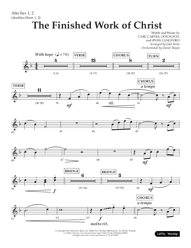 The Finished Work Of Christ (Choral Anthem SATB) Alto Sax 1/2 (Lifeway Choral / Arr. John Bolin / Orch. David Shipps)