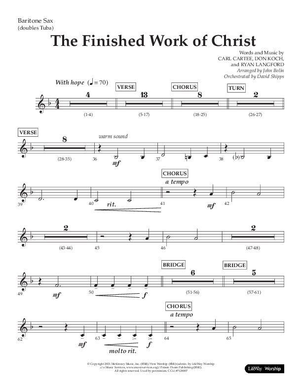 The Finished Work Of Christ (Choral Anthem SATB) Bari Sax (Lifeway Choral / Arr. John Bolin / Orch. David Shipps)