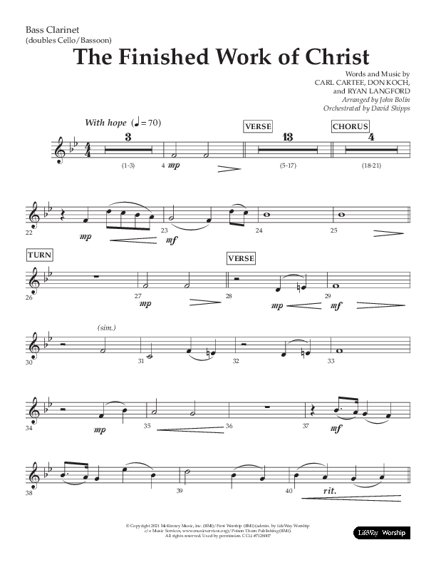 The Finished Work Of Christ (Choral Anthem SATB) Bass Clarinet (Lifeway Choral / Arr. John Bolin / Orch. David Shipps)