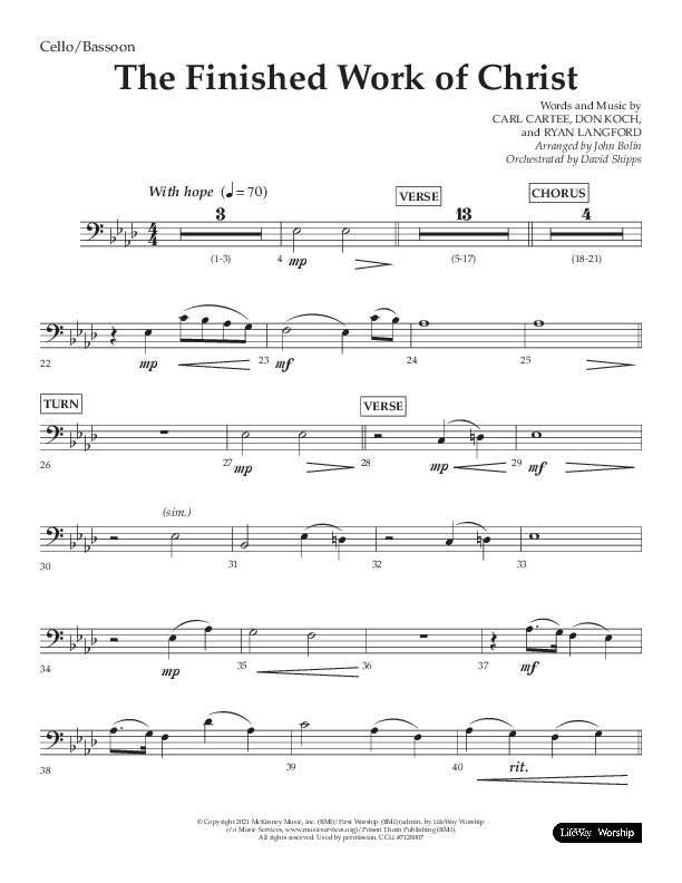 The Finished Work Of Christ (Choral Anthem SATB) Cello (Lifeway Choral / Arr. John Bolin / Orch. David Shipps)
