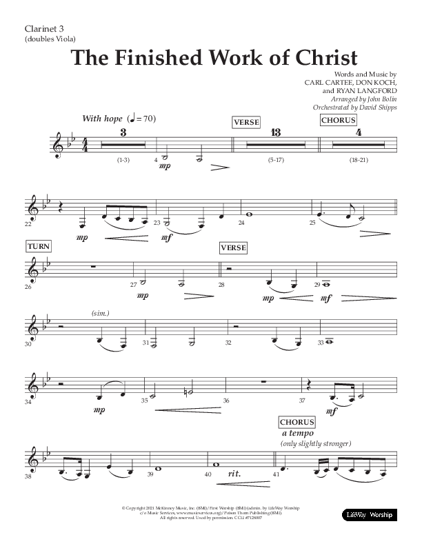 The Finished Work Of Christ (Choral Anthem SATB) Clarinet 3 (Lifeway Choral / Arr. John Bolin / Orch. David Shipps)