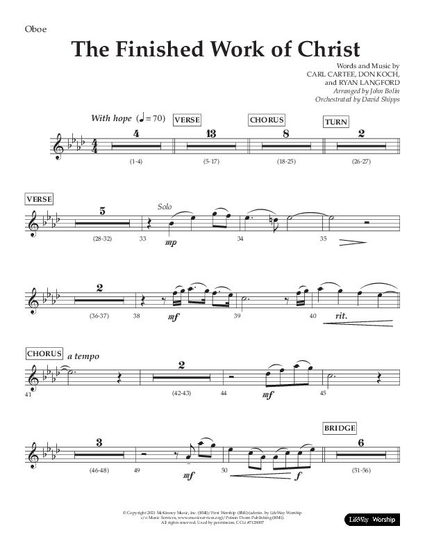 The Finished Work Of Christ (Choral Anthem SATB) Oboe (Lifeway Choral / Arr. John Bolin / Orch. David Shipps)