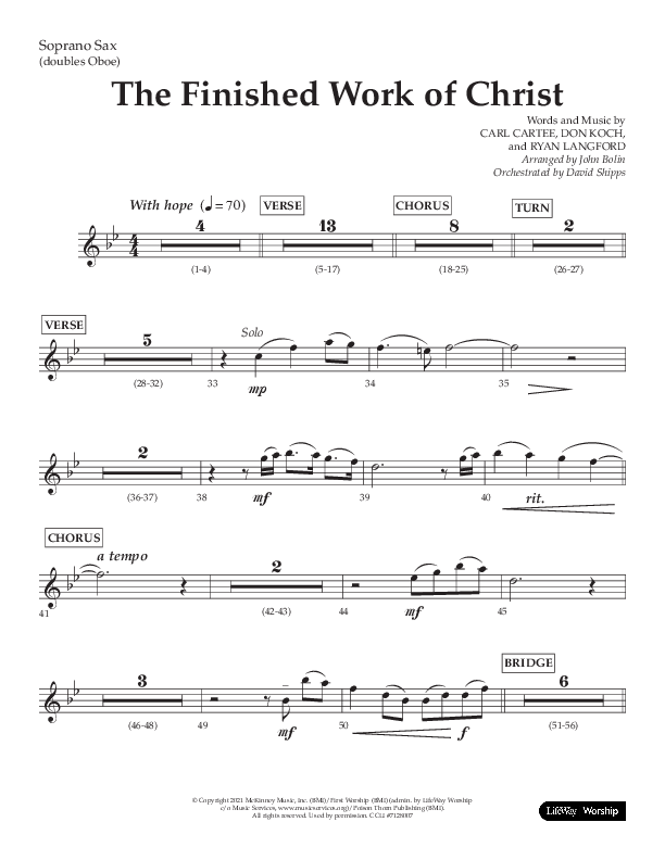 The Finished Work Of Christ (Choral Anthem SATB) Soprano Sax (Lifeway Choral / Arr. John Bolin / Orch. David Shipps)