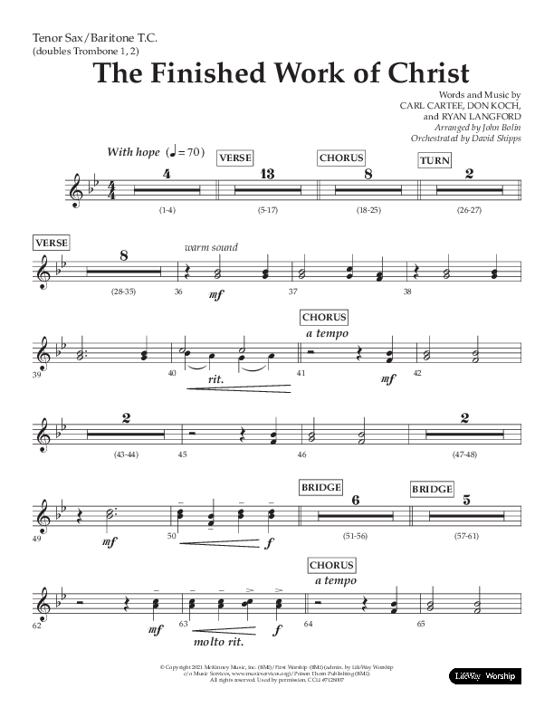 The Finished Work Of Christ (Choral Anthem SATB) Tenor Sax/Baritone T.C. (Lifeway Choral / Arr. John Bolin / Orch. David Shipps)