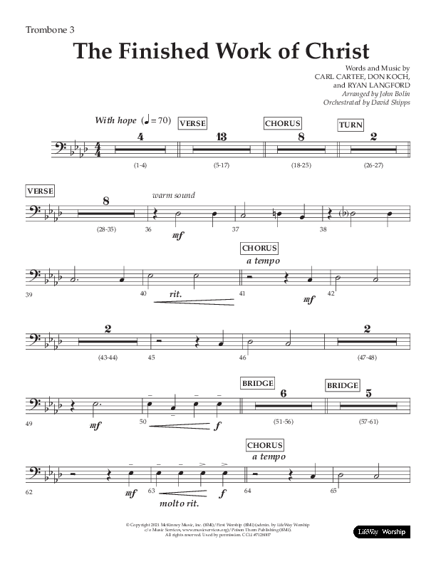 The Finished Work Of Christ (Choral Anthem SATB) Trombone 3 (Lifeway Choral / Arr. John Bolin / Orch. David Shipps)