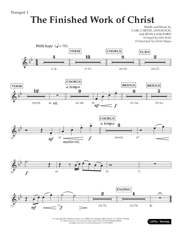 The Finished Work Of Christ (Choral Anthem SATB) Trumpet 1 (Lifeway Choral / Arr. John Bolin / Orch. David Shipps)