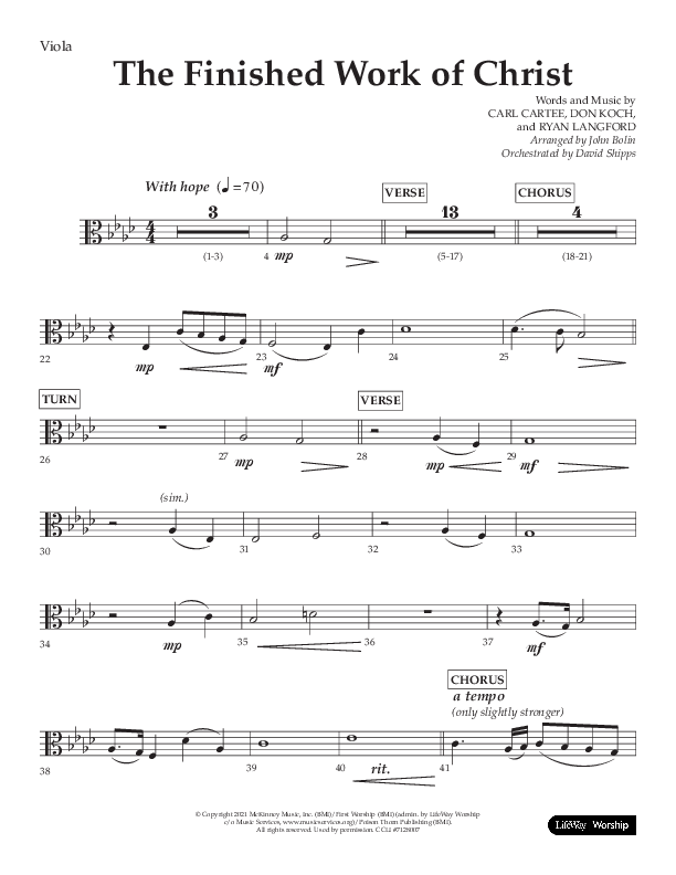 The Finished Work Of Christ (Choral Anthem SATB) Viola (Lifeway Choral / Arr. John Bolin / Orch. David Shipps)