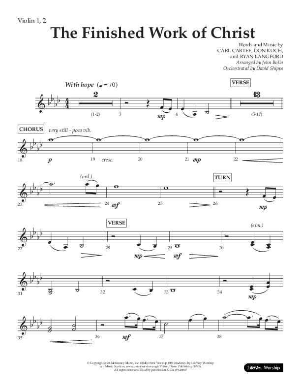 The Finished Work Of Christ (Choral Anthem SATB) Violin 1/2 (Lifeway Choral / Arr. John Bolin / Orch. David Shipps)