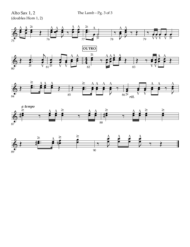 The Lamb (Choral Anthem SATB) Alto Sax 1/2 (Arr. David T. Clydesdale / Lifeway Choral / Arr. Kim Collingsworth)