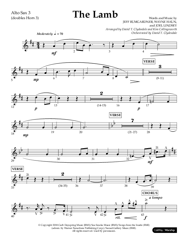 The Lamb (Choral Anthem SATB) Alto Sax (Arr. David T. Clydesdale / Lifeway Choral / Arr. Kim Collingsworth)