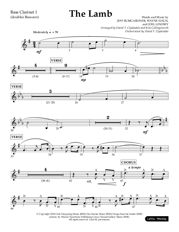 The Lamb (Choral Anthem SATB) Bass Clarinet (Arr. David T. Clydesdale / Lifeway Choral / Arr. Kim Collingsworth)