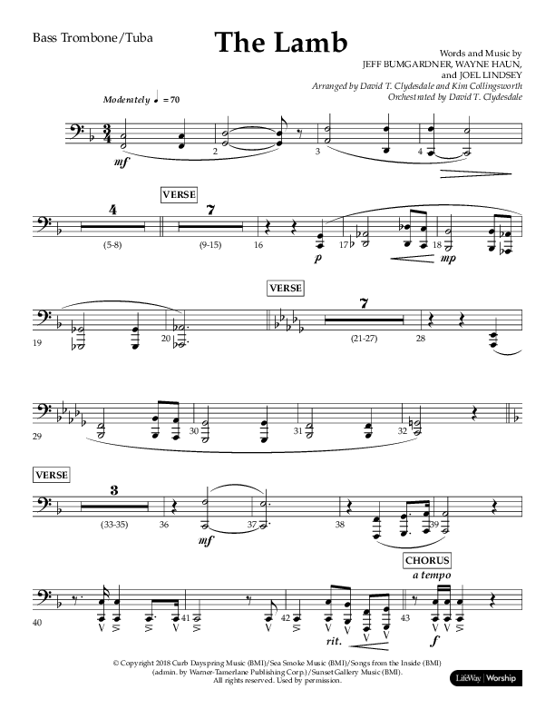 The Lamb (Choral Anthem SATB) Bass Trombone, Tuba (Arr. David T. Clydesdale / Lifeway Choral / Arr. Kim Collingsworth)